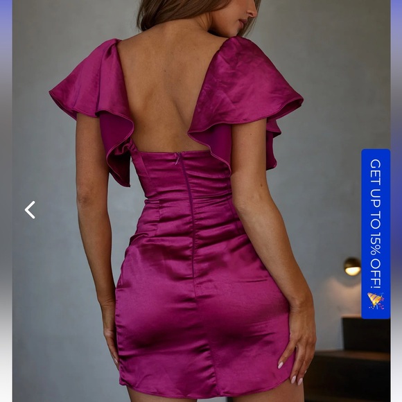 Selfie Leslie APHRODITE MOLDED BUST ANGEL SLEEVE WRAP DRESS FUSCIA - Picture 5 of 6